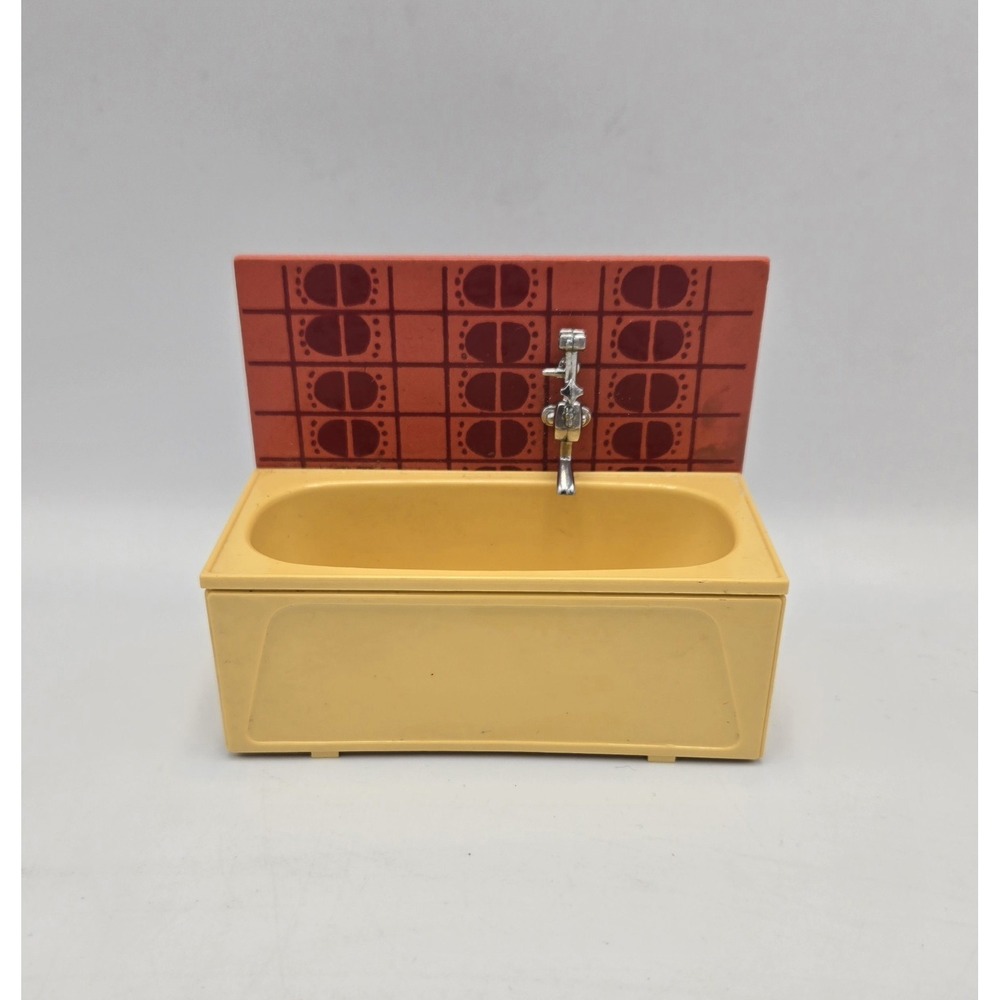 Vintage Lundby Doll House Yellow  Bathtub Bathroom 1970s